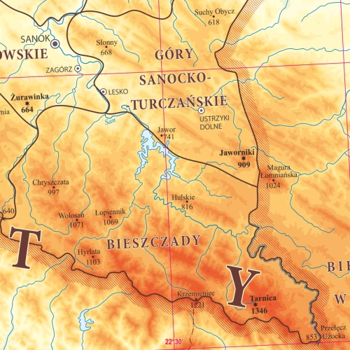 Polskie Góry mapa ścienna 1:800 000 - naklejka, 100x35 cm, ArtGlob
